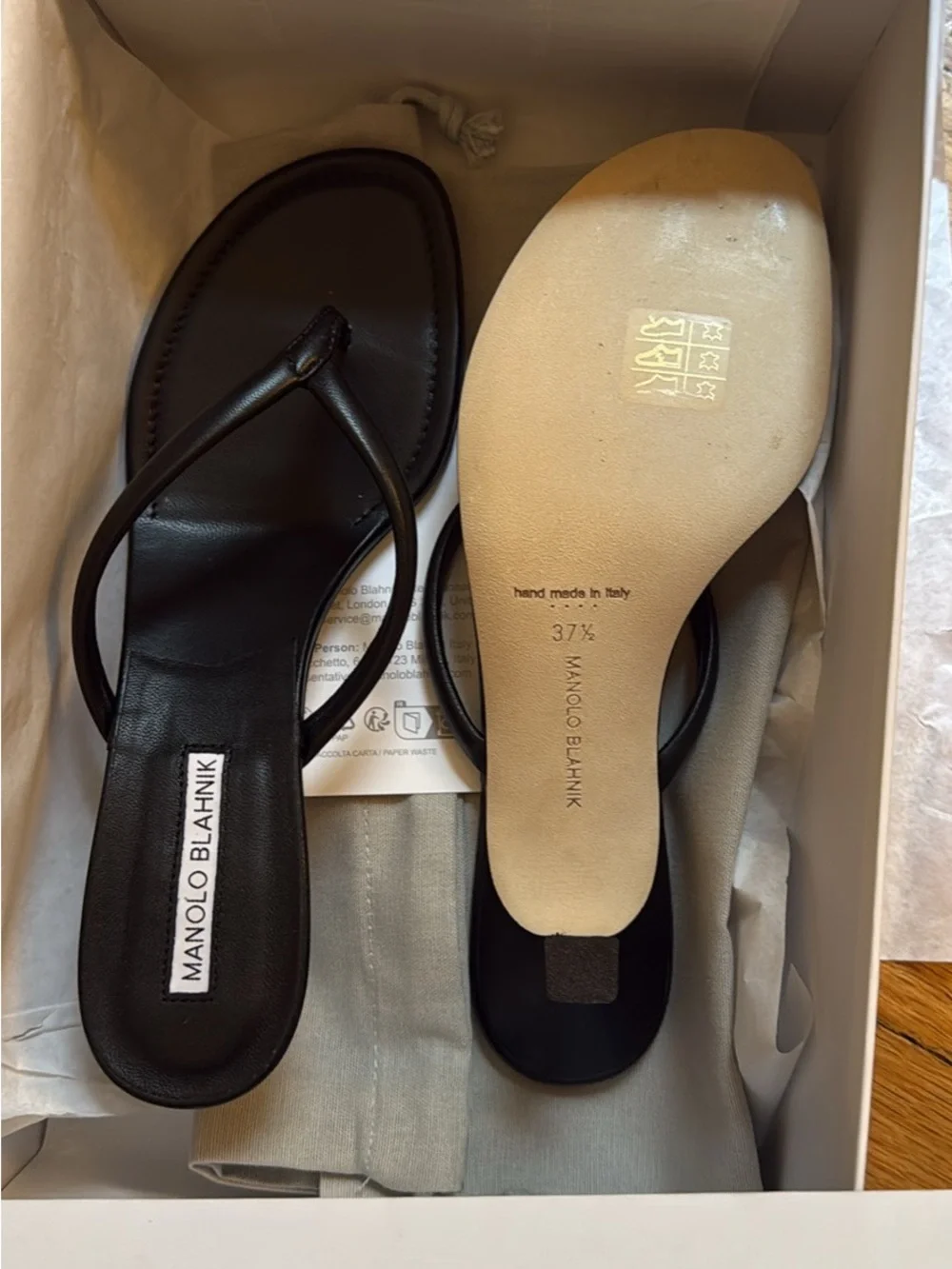 Manolo Blahnik Black Leather Minimal Thong Sandals